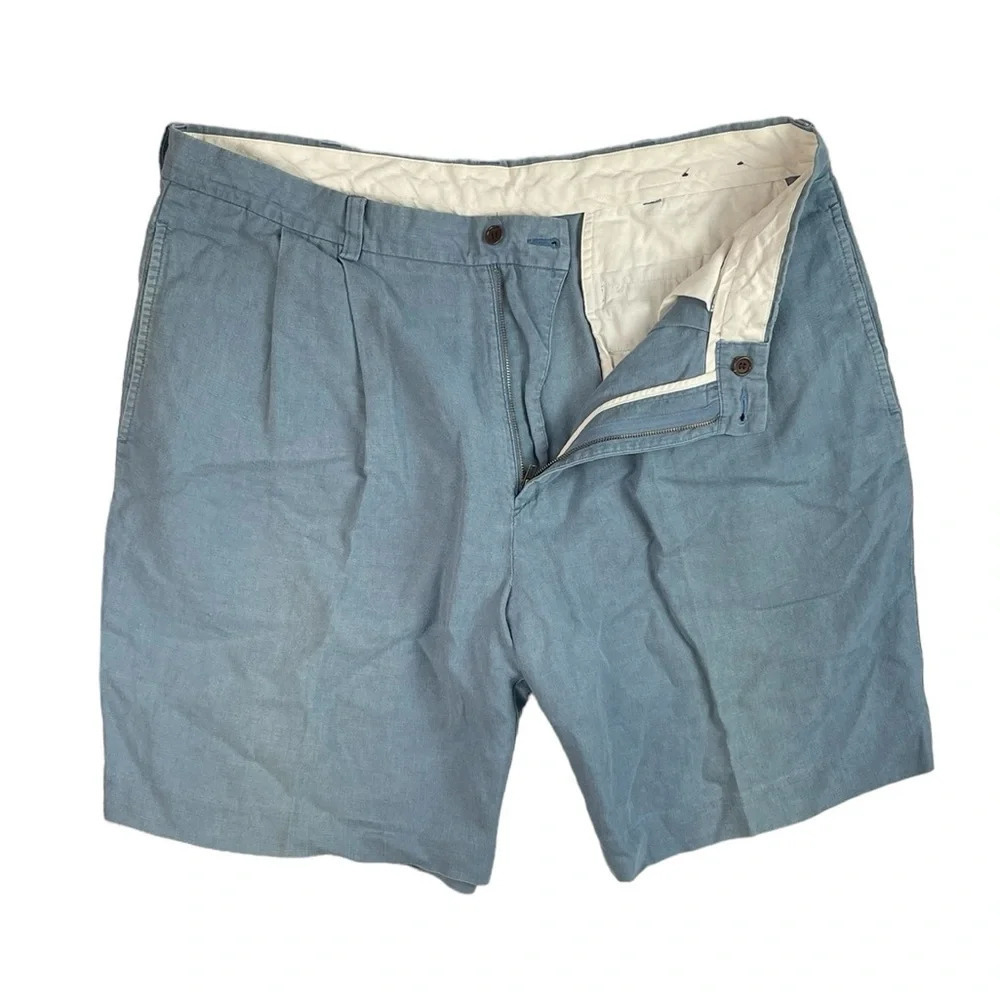 SH811 Vintage Men’s Brooks Brothers 100% Linen Old Money Pleated Shorts 38